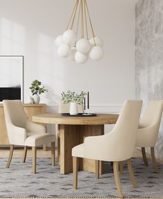 a dining room table with chairs around it