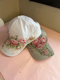 Hand Painted Baseball Cap, Painted Ball Cap, Hand Painted Ball Caps, Painted Apparel, Hat Painting, Painted Clothing, Head Coverings, Painted Hats, Painted Roses