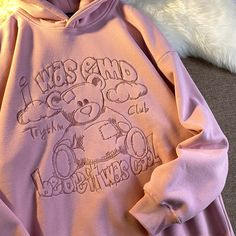 Teen Swag, Harajuku Sweatshirt, Loose Coat, Pullover Mode, Straight Clothes, Aesthetic Hoodie, Loose Coats, Bear Hoodie, Cartoon Bear