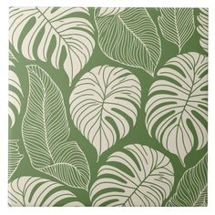 a green and white wallpaper with leaves on it