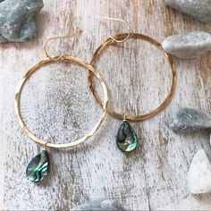 Beautiful 14k Gold-Filled Hoop Earrings With A Dangling Abalone Shell Teardrop Lightweight Perfect For Everyday Wear Or A Great Gift For A Friend Handmade In Usa 14k Gold Filled Genuine Abalone Shells Approximately 2” Long - (From Top Of Hoop To Bottom Of Teardrop) Offers Welcome! Ships Same Or Next Day Bundle With Any Other Item For 15% Off Shell Hoop Earrings, Double Sided Pearl Earrings, Silver Dimes, Bird Earrings, Cross Earrings, Flower Earrings Studs, Handmade Gold, Abalone Shell, Flower Studs