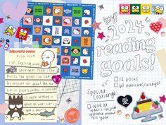 some stickers and magnets on a sheet of paper next to a notebook with the words, my 2011 reading goals