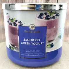 blueberry greek yogurt in a glass container