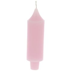 a pink candle is shown on a white background with the light turned off to show it's wax