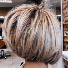 Blonde thick stacked bob with piece-y layers, showcasing soft texture and bold volume Thick Bob, Bob Cuts, Layered Bob Haircuts