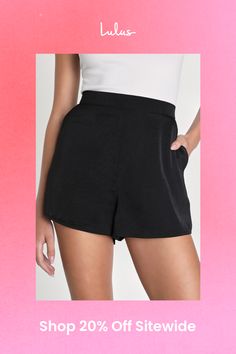 You'll be feeling sweet in the Lulus Extra Love Black Satin High-Waisted Shorts! These comfortable satin shorts begin at a high waist (with a bit of elastic at back for fit) before continuing into a relaxed silhouette. Side seam pockets complete the look! Fit: This garment fits true to size. Length: Above mid-thigh. Size medium Inseam: 2.00 Front Rise: 12.00 Waist: Fitted - elastic waist allows stretch. Hip: Not Fitted - room for hips. Fabric: Fabric has no stretch. Unlined. 100% Polyester. Hand Wash Cold. Do Not Bleach. Line Dry. Iron Low Heat. Imported. Lulus | Extra Love Black Satin High-Waisted Shorts | 100% Polyester. Short Skort With Built-in Shorts For Night Out, Flirty Bottoms With Built-in Shorts, High Waist Bottoms With Built-in Shorts For Date Night, Flirty Fitted Shorts With Elastic Waistband, Flirty Bottoms With Built-in Shorts Short Length, Chic High-waist Shorts With Elastic Waistband, Trendy Short Pajama Shorts, Summer Pajama Shorts For Night Out, Trendy Pajama Shorts