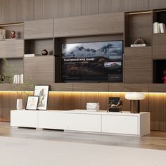 an entertainment center in a modern living room