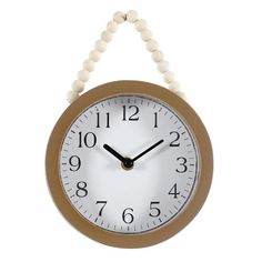 a clock with beads hanging from it's side