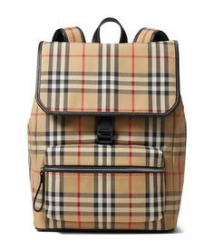 Your young prepster can carry their school or overnight essentials in this organic-cotton canvas backpack trimmed with richly pebbled leather..Burberry™ 'Dewey' flap backpack in check print..Rolled top handle..Adjustable padded shoulder straps..Buckle flap closure..Exterior zip pocket..ID window at back of bag..Organic cotton and leather construction..Imported..Measurements: Bottom Width: 9 in Middle Width: 9 in Top Width: 9 in Depth: 4 1/2 in Height: 12 in Strap Length: 28 in Strap Drop: 13 in Handle Length: 7 in Handle Drop: 3 in Weight: 1 lb 7 oz Overnight Essentials, Burberry Backpack, Flap Backpack, Burberry Kids, Leather Luggage, Travel Collection, Canvas Backpack, Kids Bags, Travel Luggage