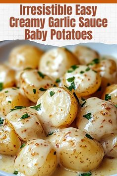 a plate full of baby potatoes covered in gravy