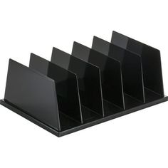 five black plastic business card holders with dividers on each side, set against a white background