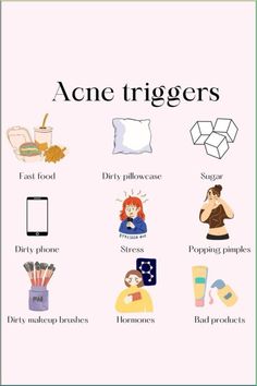 Discover the common acne triggers that might be sabotaging your journey to healthier skin. From diet to stress, learn what to avoid to keep your complexion clear and glowing. Say goodbye to breakouts and hello to radiant, healthy skin! #HealthierSkin #AcneTips #ClearSkin #SkinCare #HealthyLiving #GlowUp #BeautyTips #SkinHealth Acne Triggers, Tips For Clear Skin, Acne Makeup, Skincare For Oily Skin, Skin Advice, Good Skin Tips, Basic Skin Care Routine, Clear Skin Tips, Healthier Skin