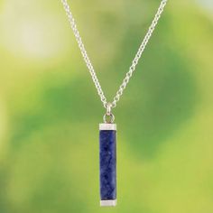 Sleek and modern, this handsome pendant necklace focuses on the deep blue beauty of natural sodalite. Leslie Granthon sets a beautiful gemstone rod with its delicate color in sleek Andean sterling silver and displays it on a shining cable chain. Blue Beauty, Blue Sodalite, Rolo Chain, Spring Rings, Cable Chain, Deep Blue, Jewelry Necklace Pendant, 3 D, Necklace Lengths