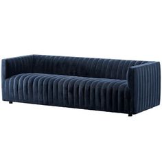 an image of a blue velvet couch