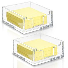 two clear acrylic boxes with yellow file folders in each one on white background