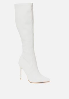 Knee High White Boots, High White Boots, White Dress Accessories, Knee High Boots Winter, Flip Flops Style, Romper And Jacket, Bandage Dress Bodycon, Stiletto Boots, White Boots