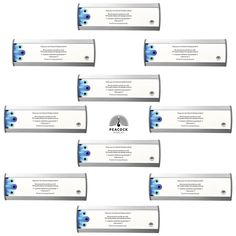 six silver and blue business cards with the name falcocco written on one side