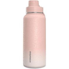 thermos water bottle in pink is shown on a white background