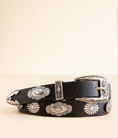 "BKE Western Concho Belt - Black Small, Women's Black Textured faux leather 1" belt. 80% Polyurethane 20% Alloy Apparel & Accessories" Western Belts Concho, Metal Western Jewelry, Real Western Jewelry, Concho Belt Silver, Western Buckle Belt, Women’s Western Belt, Western Belt Women, Silver Concho Belt, Black Belt Silver Buckle