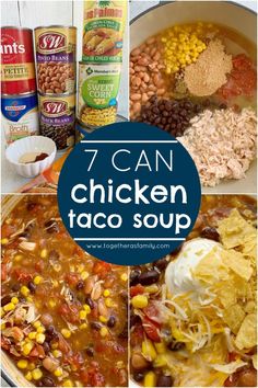 seven can chicken taco soup collage with text overlay