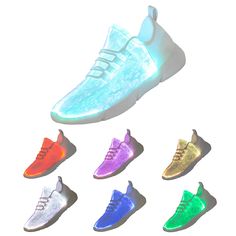 an array of shoes with different colors and sizes are shown in the image on a white background