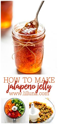 how to make jalapeno jelly recipe in a jar with spoon and ingredients