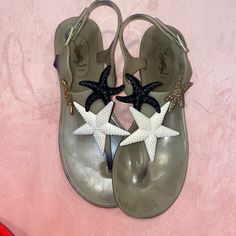 Used Heat Damaged (Blue Stains Pictured) Size 37 Starfish Sandals, Yves Saint Laurent Shoes, Blue Stain, Saint Laurent Shoes, Picture Sizes, Starfish, Women's Shoes Sandals, Yves Saint Laurent, Shoes Sandals