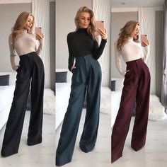 Business Casual Trousers, Women Wide Leg Pants, Dress Pants Outfits, Meeting Outfit, Pants High Waisted