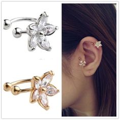 This Ear Cuff Has A Beautiful Shine! No Pierce Is Required! A Fun Addition To Your Wardrobe And Your Style! Listing Is For A Single Cuff In Your Choice Of Silver Color Or Gold Color While Supplies Last! Silver Ear Cuff Earrings, Flower Ear Cuffs, Rhinestone Ear Cuff, Ear Cuff Piercing, Cuff Earring, Flower Ear, Silver Ear Cuff, Ear Cuff Earings, Stud Jewelry