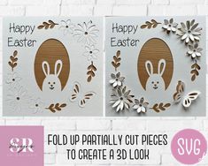 two cards with the words happy easter and an image of a bunny