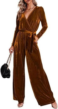 Amazon.com: BerryGo Women's 2023 Velvet Formal Long Sleeve Wedding Guest Jumpsuits Wide Leg V Neck Romper Dressy One Piece with Belt Pocket Burgundy, L : Clothing, Shoes & Jewelry Wedding Guest Jumpsuits, V Neck Romper, Jumpsuit For Wedding Guest, Belt Pocket, Velvet Romper, Old Fashion Dresses, Velvet Clothes, Wedding Jumpsuit, Long Sleeve Wedding