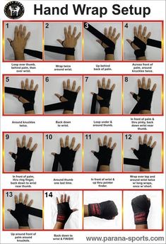 the instructions for how to wrap wrist and hand wraps are shown in this poster, which includes