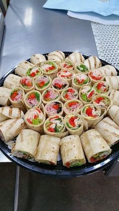 a platter filled with sandwiches on top of a table