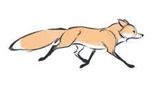 a drawing of a fox running across a white background