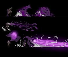 an animated scene with purple and black colors