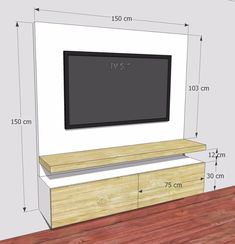 a drawing of a flat screen tv sitting on top of a wooden dresser next to a wall