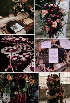 a collage of different wedding colors and details