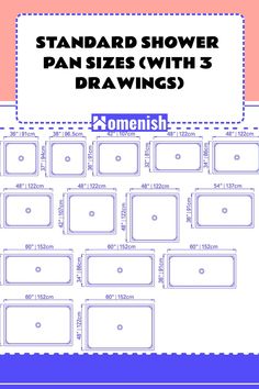 the standard size shower pan sizes with 3 drawings