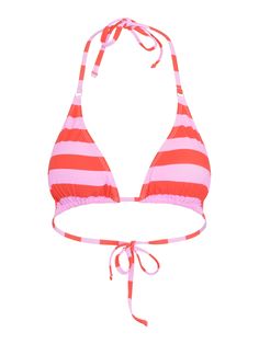 The triangle string bikini is a silhouette that instantly transports us to days spent poolside and Clarissa is no exception. Crafted from recycled polyester, she features a colour-pop pink and red stripe with tie detail at the back. Pair with matching Janice bikini bottoms to complete the set. Adjustable Striped Swimwear For Summer, Striped Halter Neck Summer Swimwear, Striped Swimwear With Adjustable Straps For Pool, Adjustable Striped Swimwear For Poolside, Striped Triangle Top Swimwear For Beach, Pink Triangle Swimwear For Spring, Striped Halter Neck Swimwear For Poolside, Adjustable Striped Beachwear Swimwear, Pink Triangle Top Swimwear With Adjustable Straps