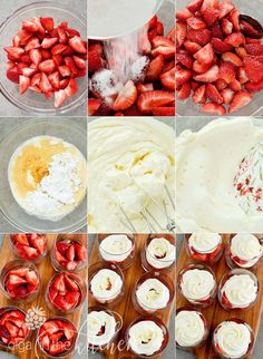 the steps to make strawberry shortcakes with cream cheese frosting and strawberries