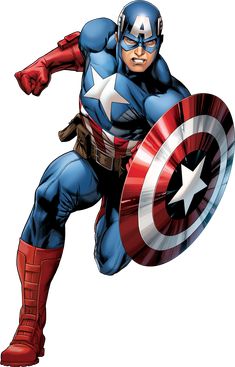 captain america flying through the air with his arms out and hands on his hips, while holding