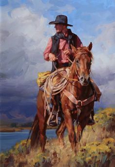 a painting of a man riding a horse