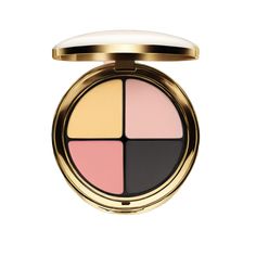 the four color eyeshadp is shown in gold and pink, on a white background