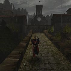 an animated image of a person walking down a path