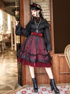 ❤︎Red Retro Elegant Dark Gothic Lolita Stand Collar Shirt❤︎ This item will take 1 month to ship. Red Goth Outfits, Princess Chronicles, Gothic Princess, Stand Collar Shirt, Lolita Outfits, Organza Blouse, Red Retro, Victorian Clothing, Dark Gothic