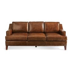 a brown leather couch on a white background