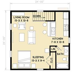 the floor plan for a two bedroom apartment with an attached kitchen and living room area