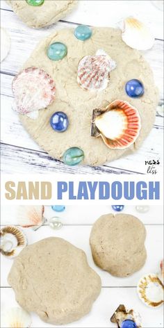 sand playdough with shells and seashells on it