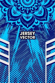 a blue and white poster with the words jersey victory