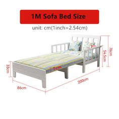 the bed frame is white and has yellow stripes on it